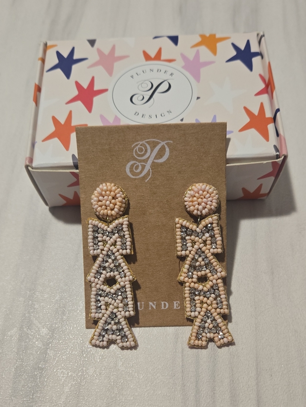 Plunder Peach and Cream Beaded Statement Earrings